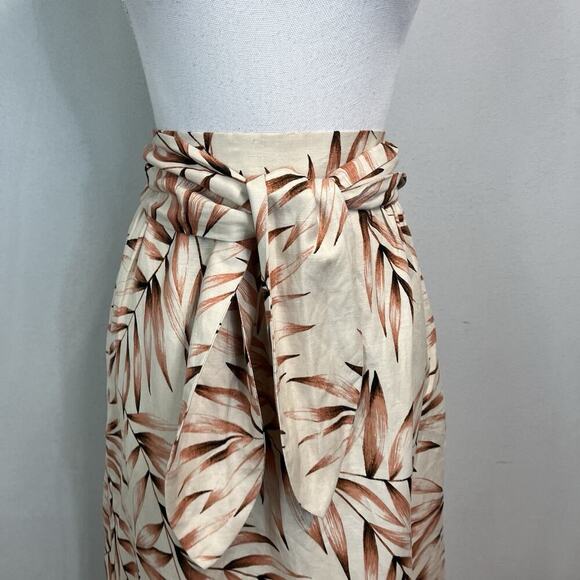 Ann Taylor Loft Skirt size Small Pet Linen Leaf Knee A Line Ties Summer Modest - Picture 3 of 11